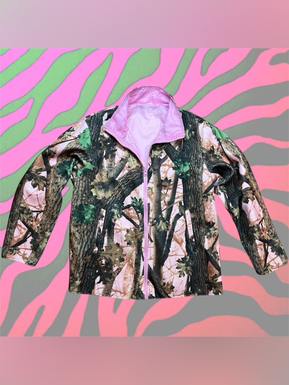 alternative baddie pink camouflage fleece satin jacket